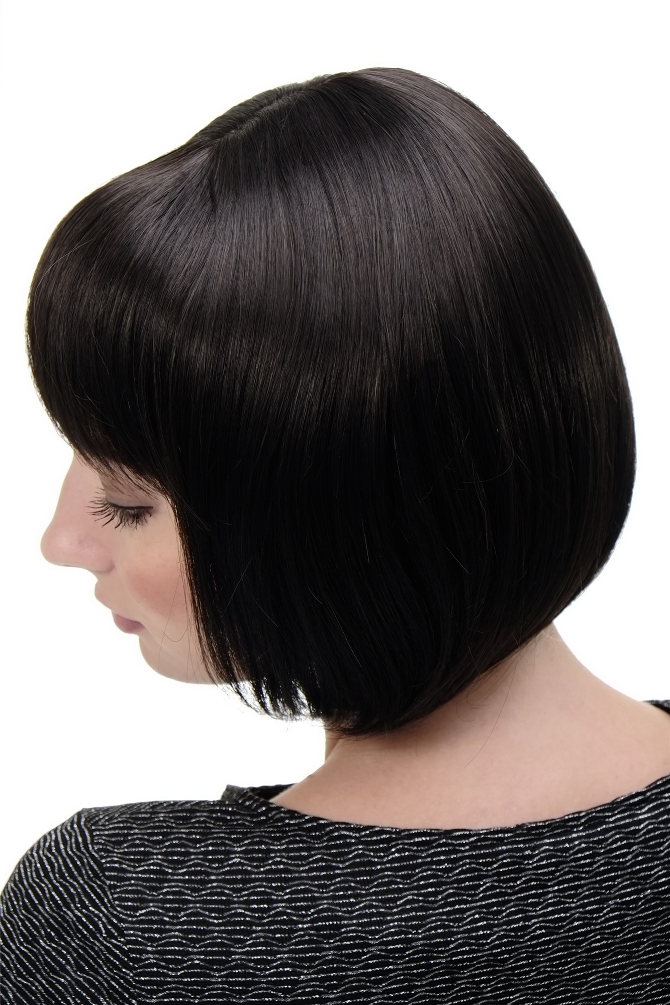 hochwertige Qualitätsperücken, Sexy Damen Bob Perücke glatte kurze Haare mit Pony Dunkelbraun Braun 703-3, Ansicht 2, WIG ME UP: Ihr Perücken Online Shop glatte Tressen-Perücke mit Kopfhaut-Imitat Dunkelbraun kurze Haare für Damen
