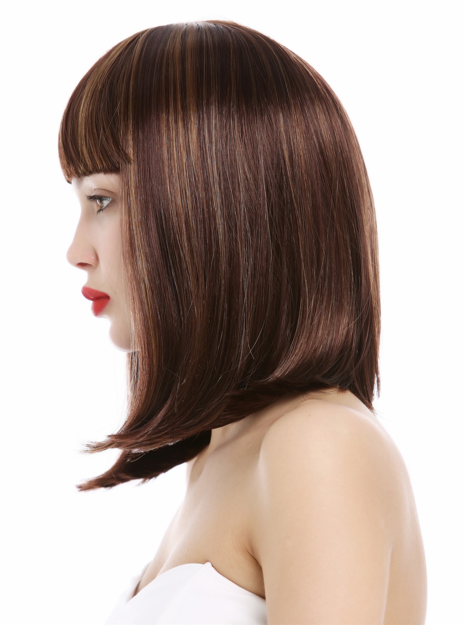 Longbob lady wig sleek femme fatale clavi cut bangs auburn streaked blond VK-39 , view 3, WIG ME UP: Your Perücken Online Shop Quality Wigs, Ladies, brown-blonde mix, straight, shoulder-length