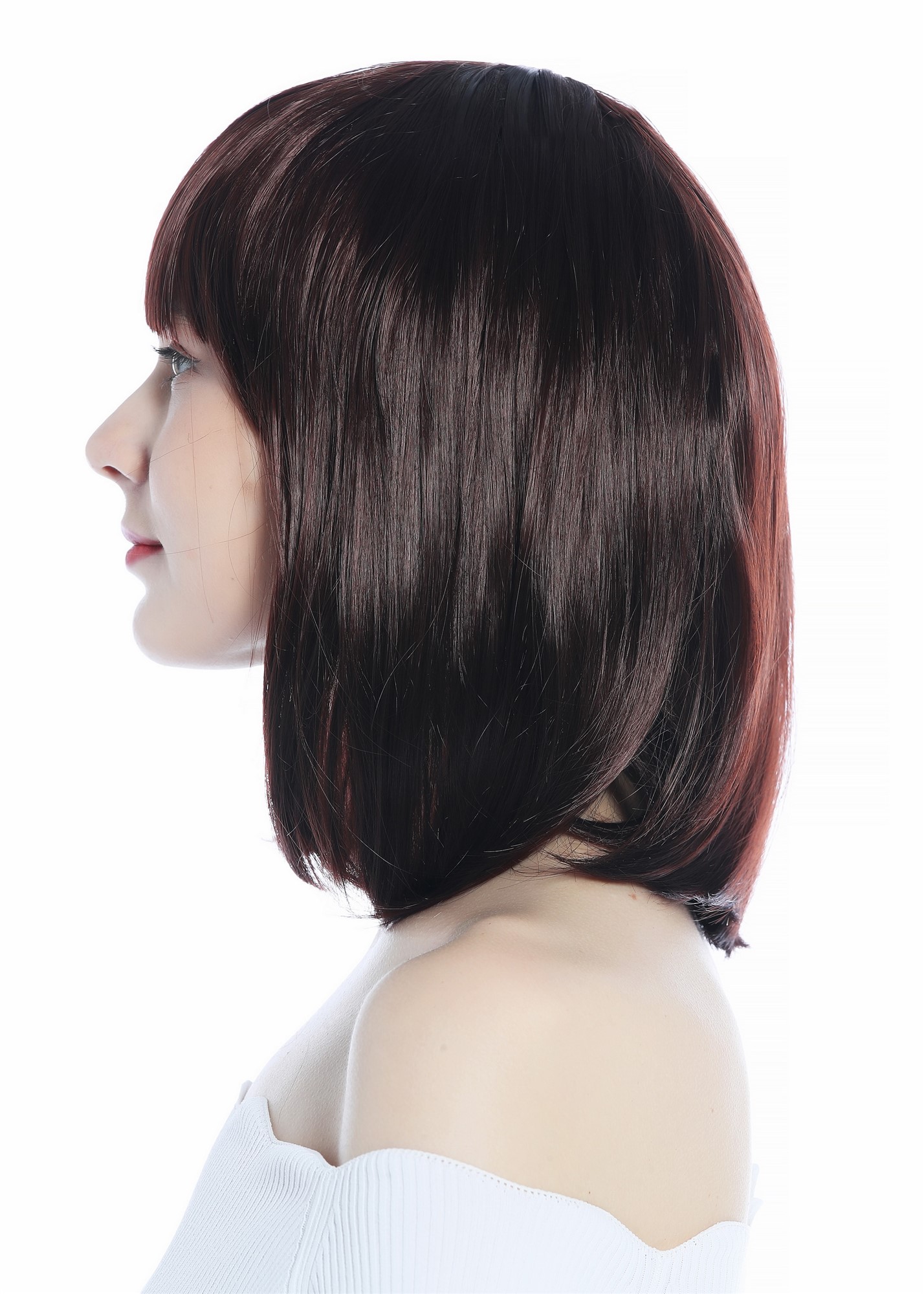Wig Ladies Women Halloween longbob short bangs smooth mahogany brown CW-052, view 3, WIG ME UP: Your Perücken Online Shop Party Wig, Ladies, Mahogany, straight, shoulder-length