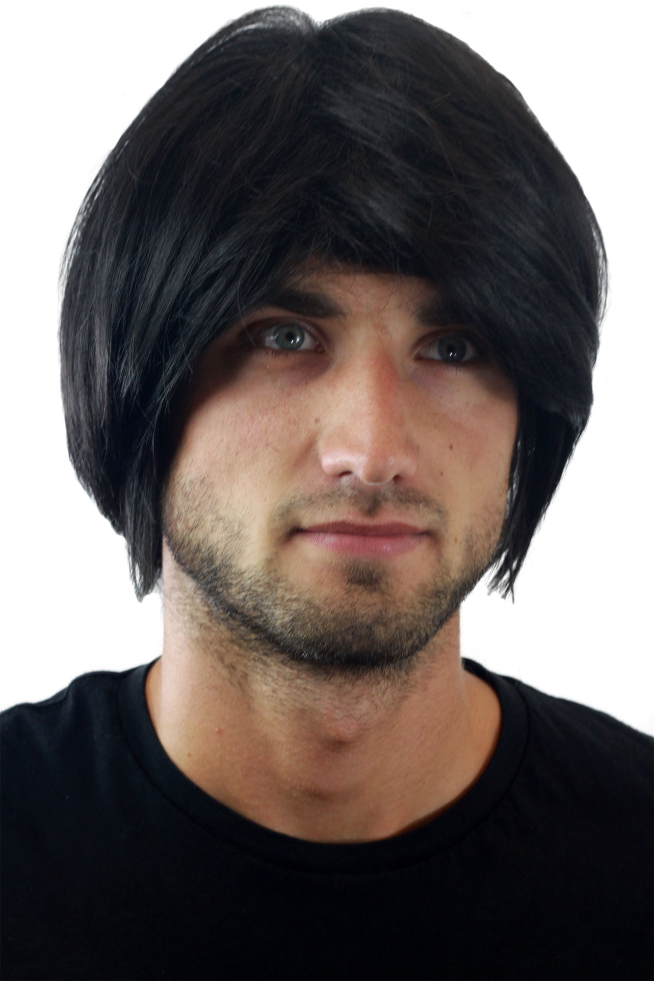 hochwertige Qualitätsperücken, Herrenperücke Mittellang schwarz Seitenscheitel GFW895-1B, Ansicht 5, WIG ME UP: Ihr Perücken Online Shop glatte Tressen-Perücke Samtschwarz kurze Haare für Herren
