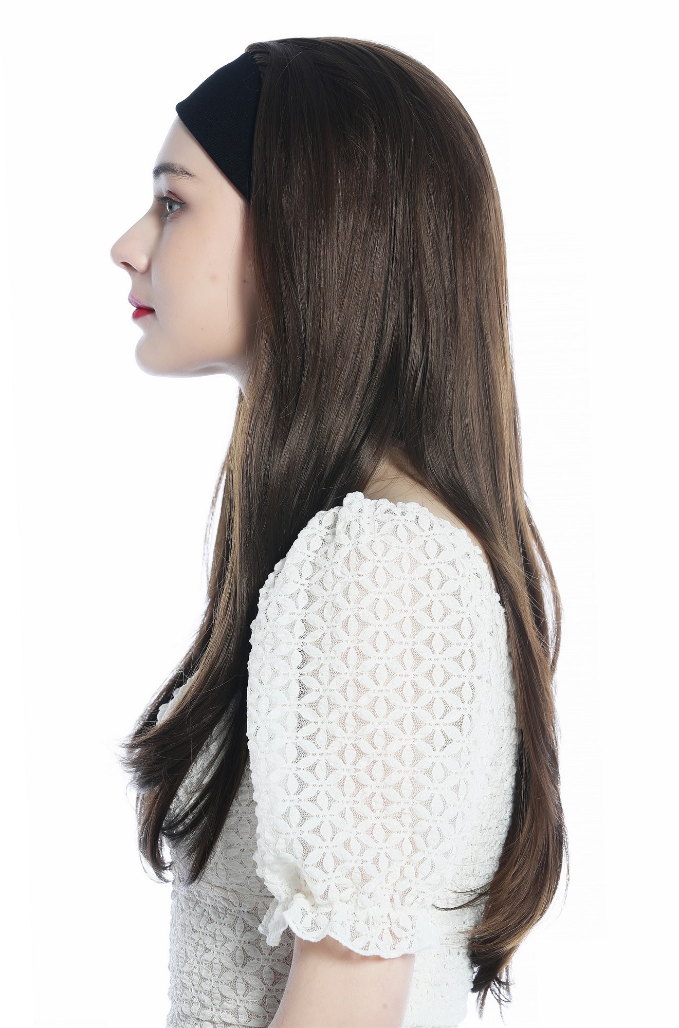 hochwertige Qualitätsperücken, Perücke Halbperücke Stirnband lang glatt braun aschbraun H9306-8, Ansicht 3, WIG ME UP: Ihr Perücken Online Shop glatte Tressen-Perücke mit Stirnband Mittelbraun lange Haare für Damen