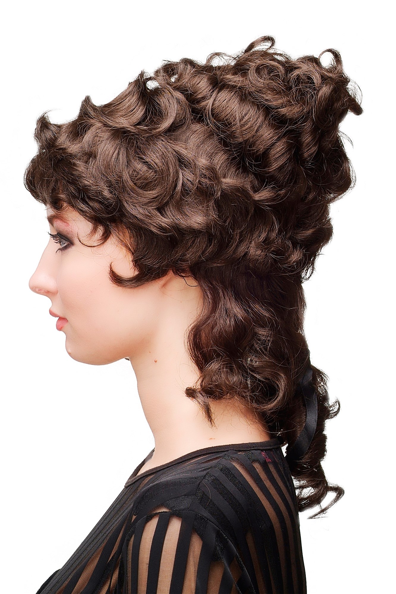 hochwertige Qualitätsperücken, Perücke Turmfrisur Barock Braun L.COLONIAL.Lady-6, Ansicht 2, WIG ME UP: Ihr Perücken Online Shop lockige Tressen-Perücke Braun schulterlange Haare für Damen