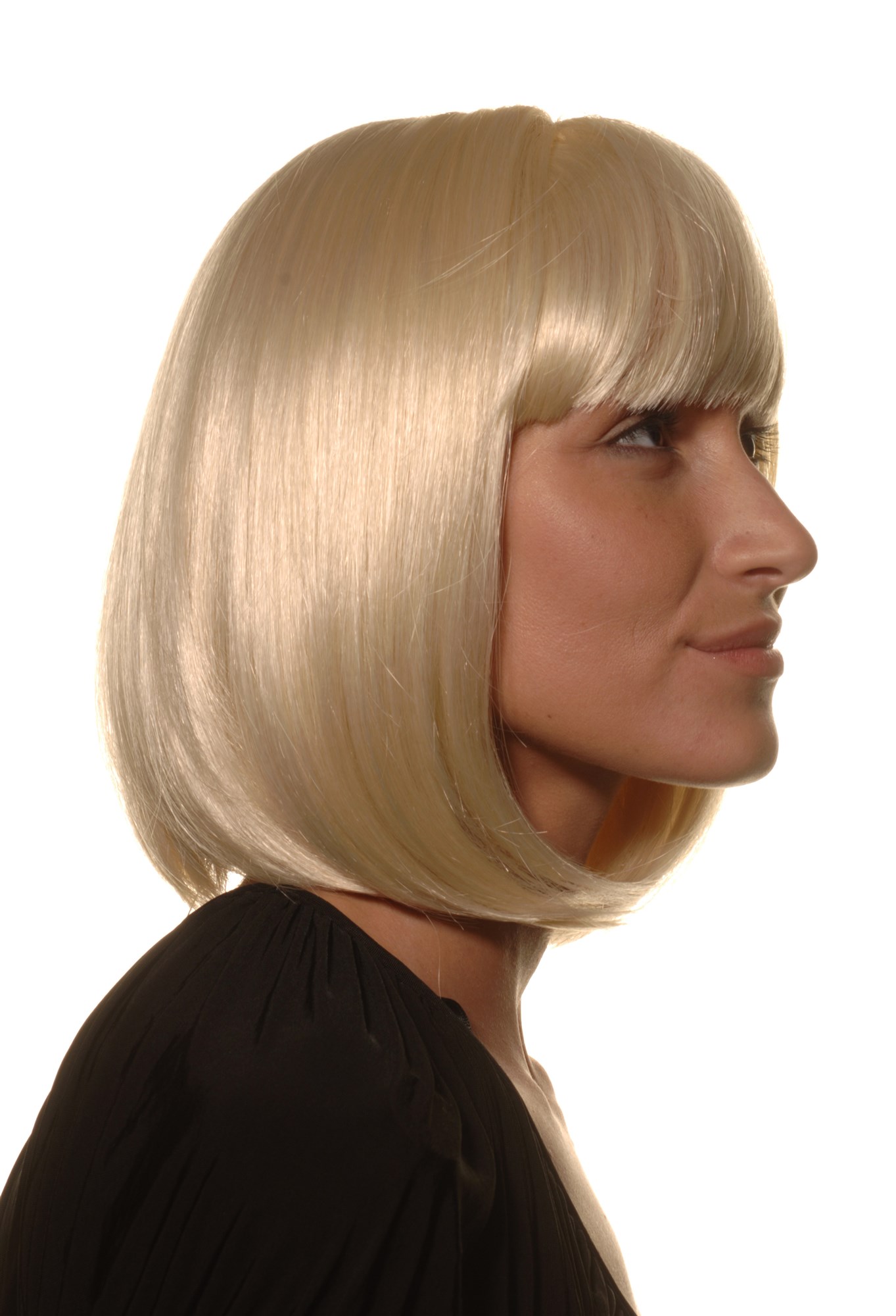 hochwertige Qualitätsperücken, Perücke Damen Bobfrisur Long Bob Pony glatt platinblond 7803-613, Ansicht 2, WIG ME UP: Ihr Perücken Online Shop glatte Tressen-Perücke mit Kopfhaut-Imitat Platinblond kurze Haare für Damen
