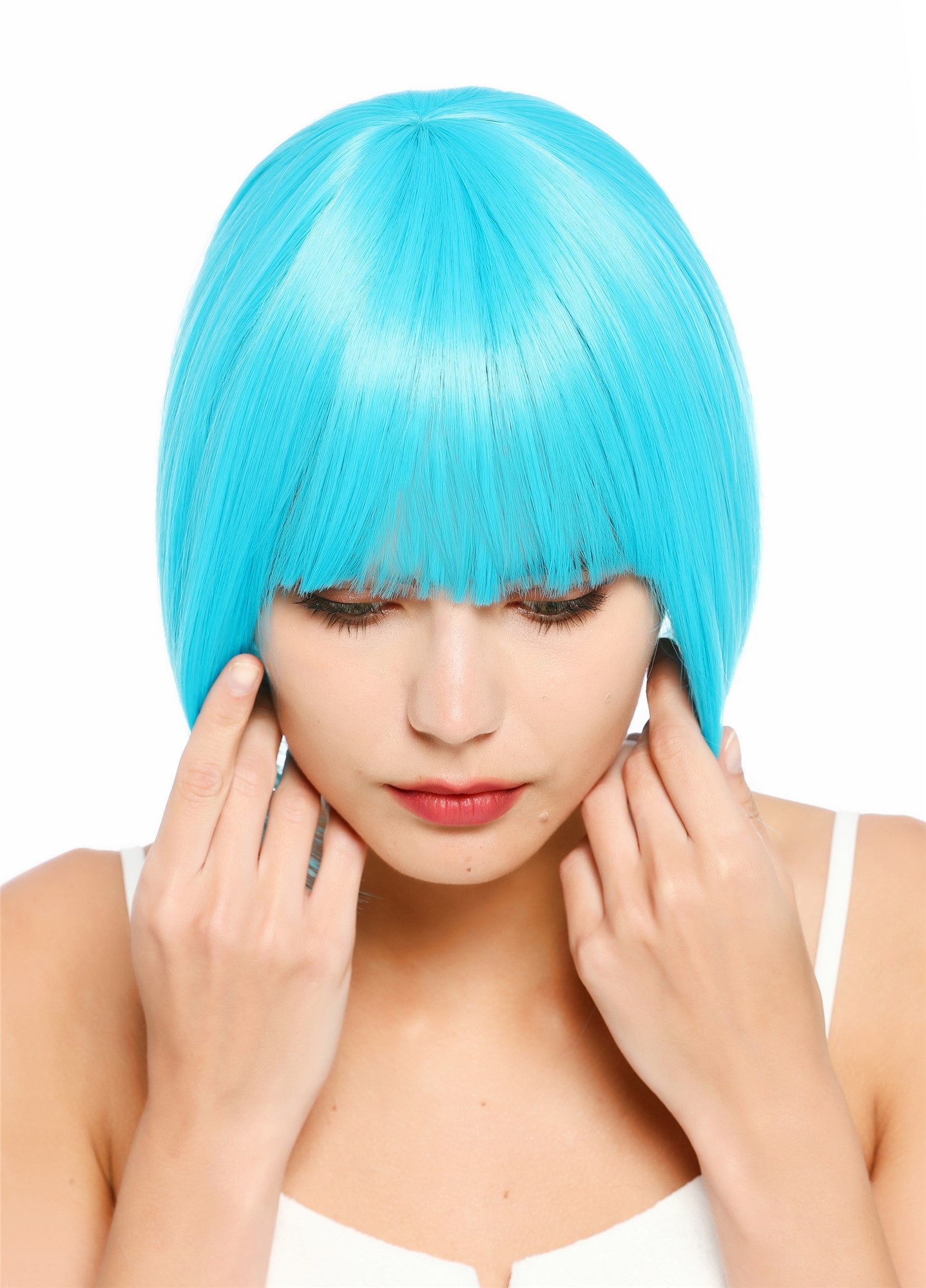 Damenperücke kurz Bob Pony glatt helles Blau Hellblau SZL0751-DHT4535