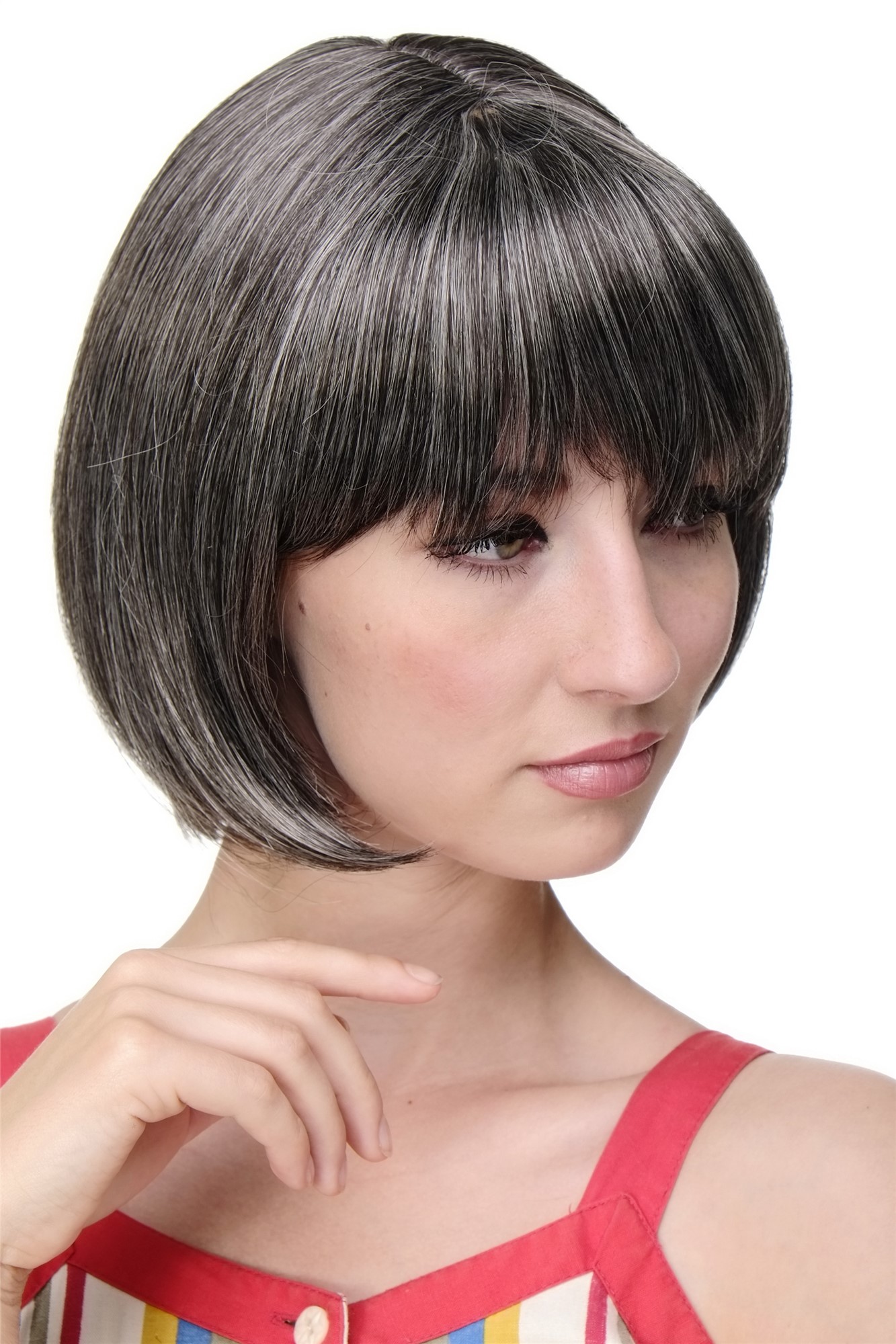 Quality Wigs, Ladies, dark brown-gray, straight, short