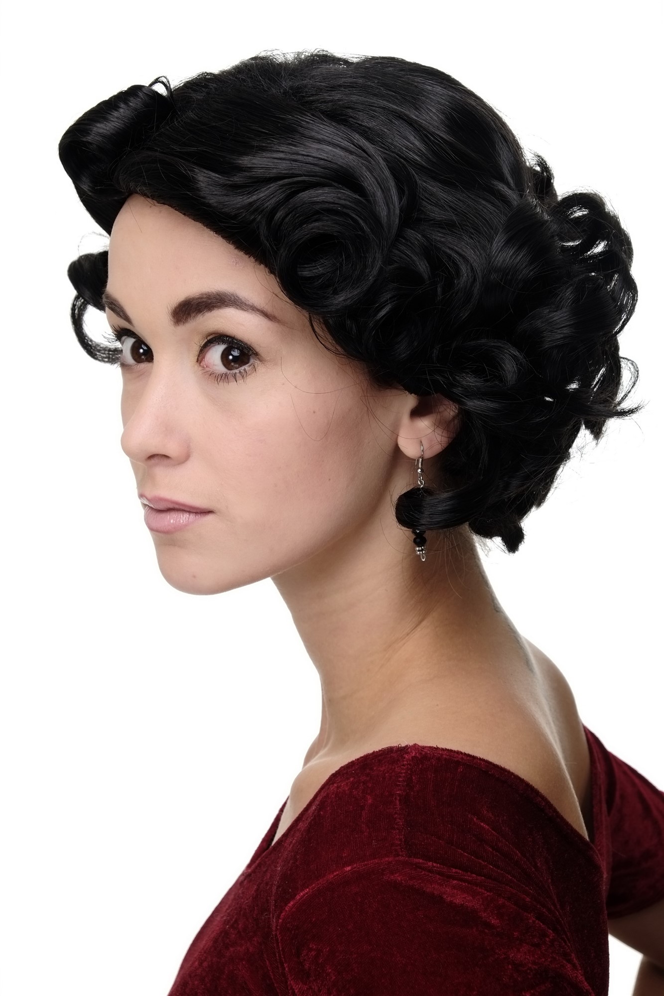 hochwertige Qualitätsperücken, Frauen Perücke 20er Jahre Swing Charleston Schwarz GFW1717-2, Ansicht 5, WIG ME UP: Ihr Perücken Online Shop lockige Tressen-Perücke Schwarzbraun kurze Haare für Damen