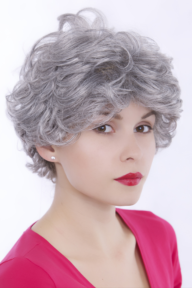 hochwertige Qualitätsperücken, Perücke Grau Hellbrau-Mix lockig kurz lockig GFW513-51, Ansicht 2, WIG ME UP: Ihr Perücken Online Shop lockige Tressen-Perücke Grau kurze Haare für Damen