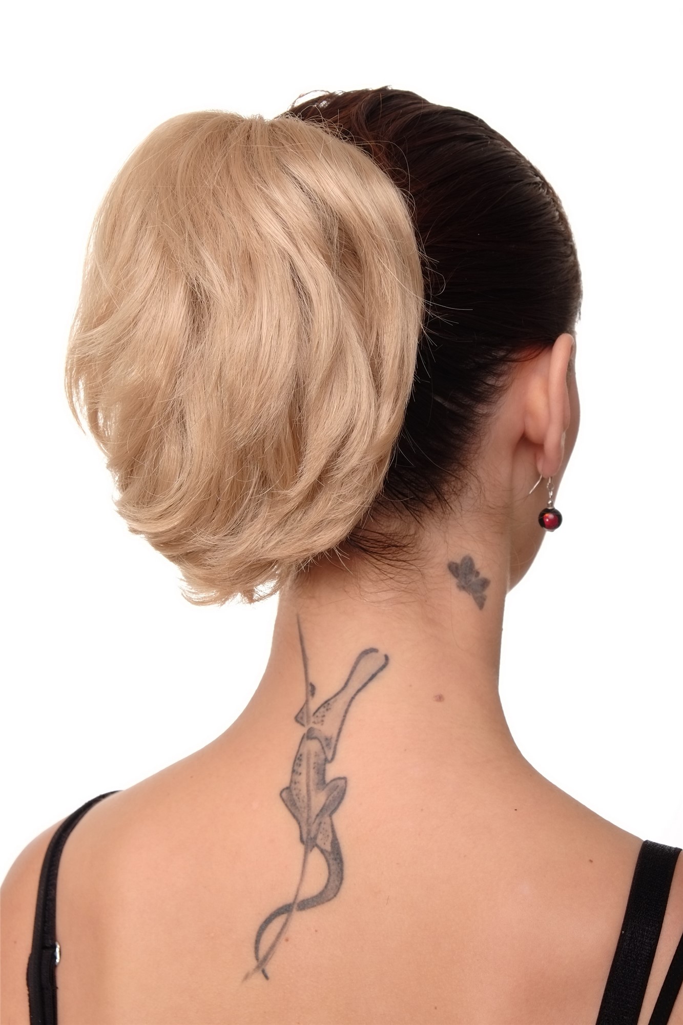 hochwertiges Haarteil Hellblond kurz wild Befestigung mit Butterfly-Klammer Modell: T6545, Ansicht 2, WIG ME UP: Ihr Perücken Online Shop glattes Zopf-Haarteil Goldblond 20 cm lang