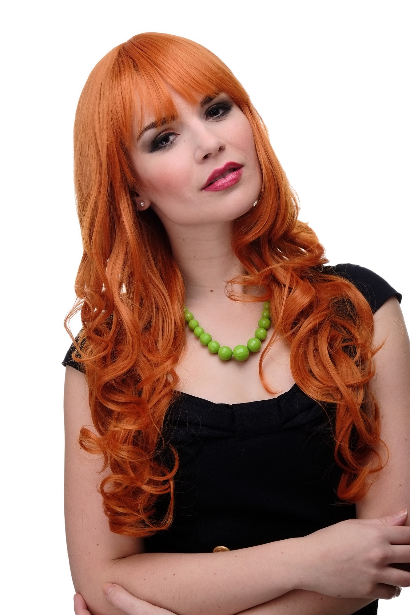 lockige Tressen-Perücke mit Kopfhaut-Imitat Rot/Orange lange Haare für Damen