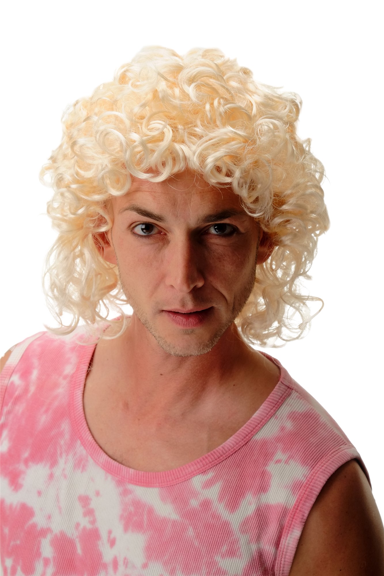 günstige Party Perücke, Perücke Locken Hellblond schulterlang Proll 3751-P88, Vorderansicht, WIG ME UP: Ihr Perücken Online Shop lockige Party Perücke Blond schulterlange Haare Unisex