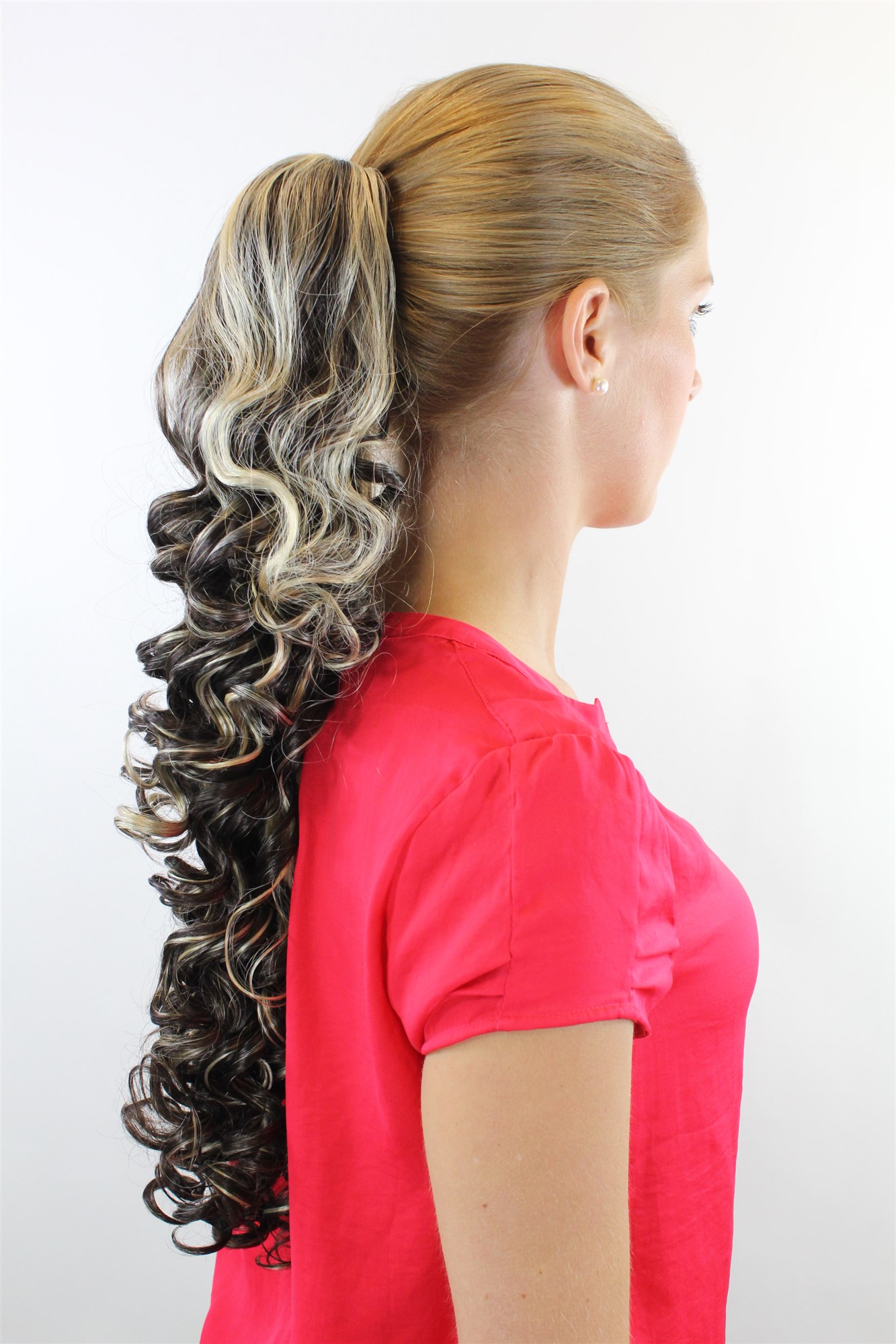 Ponytail Hairpiece extension very long curled curls clamp brown blond mix BR0516, view 2, WIG ME UP: Your Perücken Online Shop Ponytails, medium brown-light blonde mix, curled, long