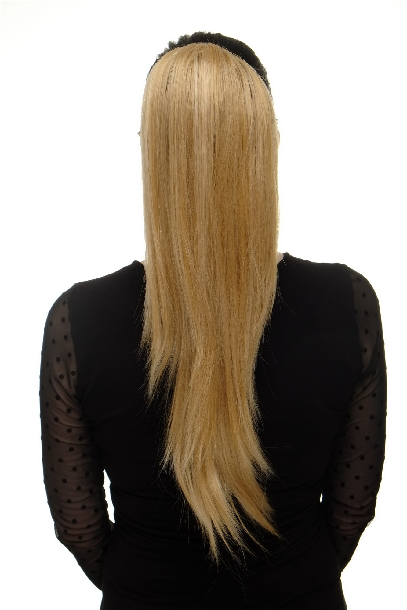 Ponytail clamp combs draw string straight voluminous very long blonde mix WK06, front view, WIG ME UP: Your Perücken Online Shop Ponytails, golden blonde-light blonde mix, straight, long