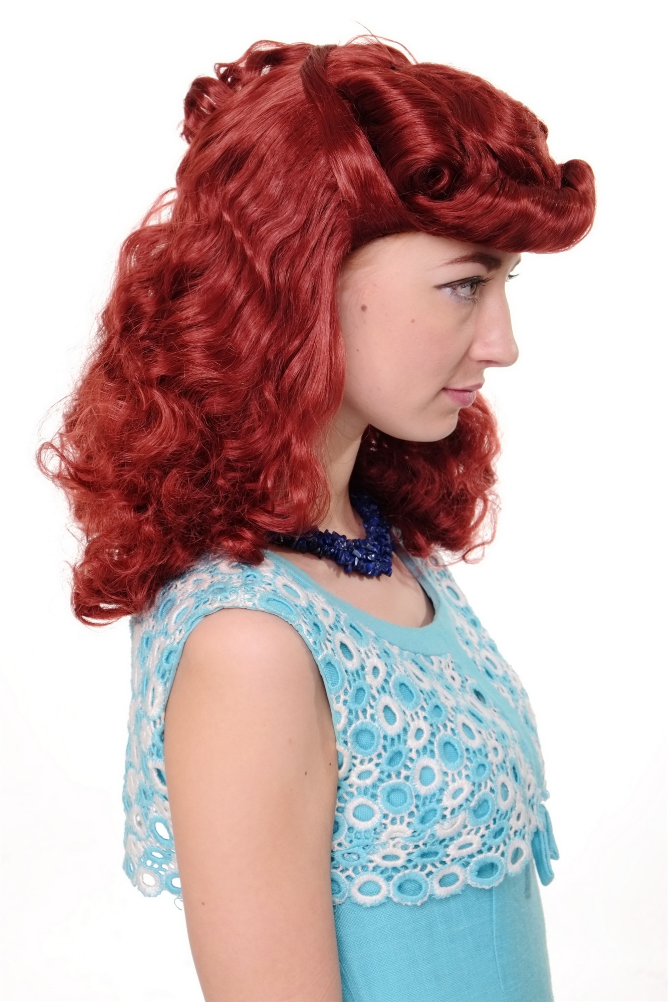 günstige Party Perücke, Perücke Scarlett Rockabilly 50er Rot Modell: WIG018, Ansicht 2, WIG ME UP: Ihr Perücken Online Shop wellige Party Perücke Rot schulterlange Haare für Damen