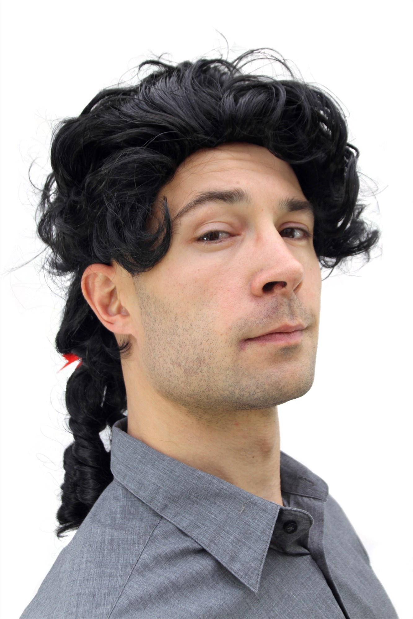 günstige Party Perücke, Edelmann Perücke schwarz Pirat Prinz PW0173-P103, Vorderansicht, WIG ME UP: Ihr Perücken Online Shop lockige Party Perücke schwarz schulterlange Haare für Herren
