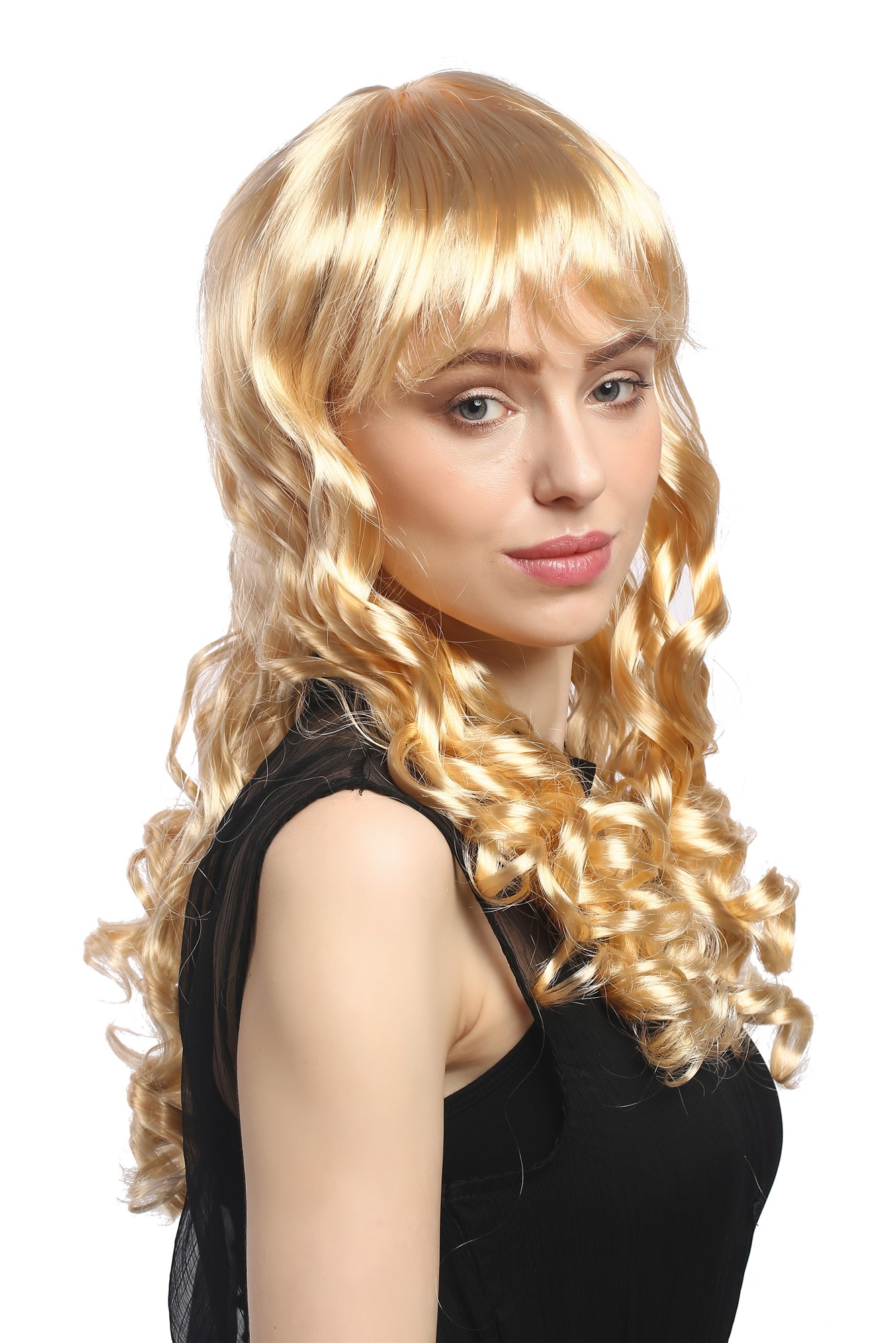 Lady Party Wig Halloween Gothic long baroque colonial romantic corkscrew curls coils bangs blond, view 4, WIG ME UP: Your Perücken Online Shop Party Wig, Ladies, light golden blonde, curled, long
